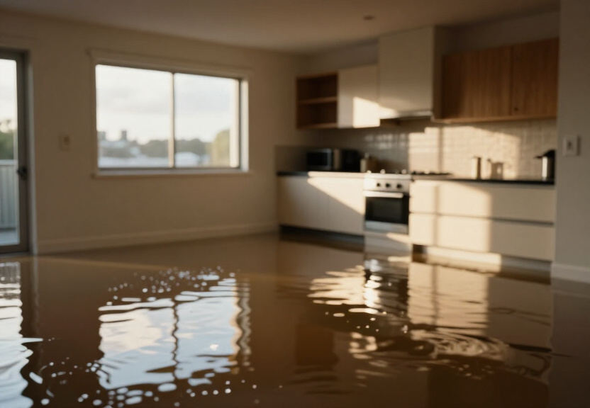 Flooded commercial kitchen in Haymarket before cleanup